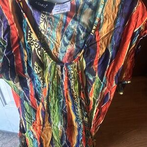 Ashro Multicolor Striped Crinkle Scoop-Neck Tunic with Bold Hues